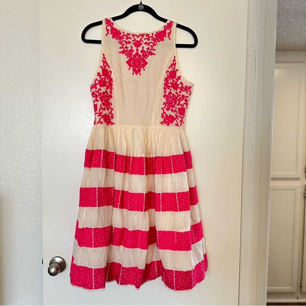 NWT Anthropologie Leifsdottir Azalea Embroidered Dress Sleeveless Neon Pink - Picture 5 of 5